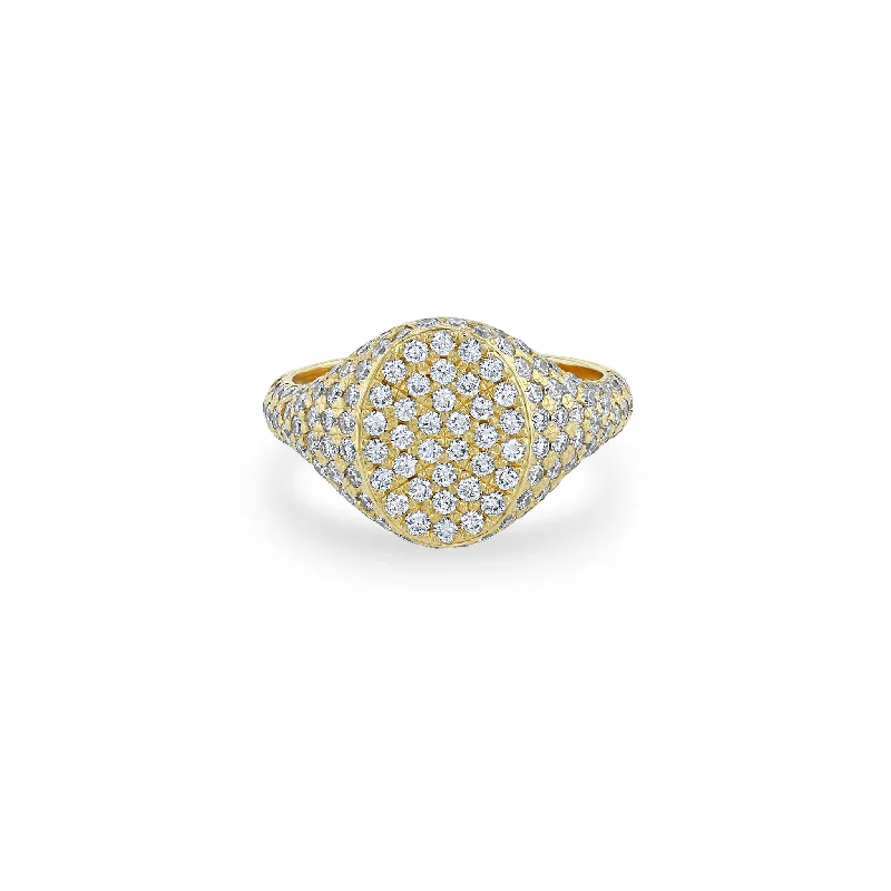 14k Full Pavé Diamond Oval Signet Ring