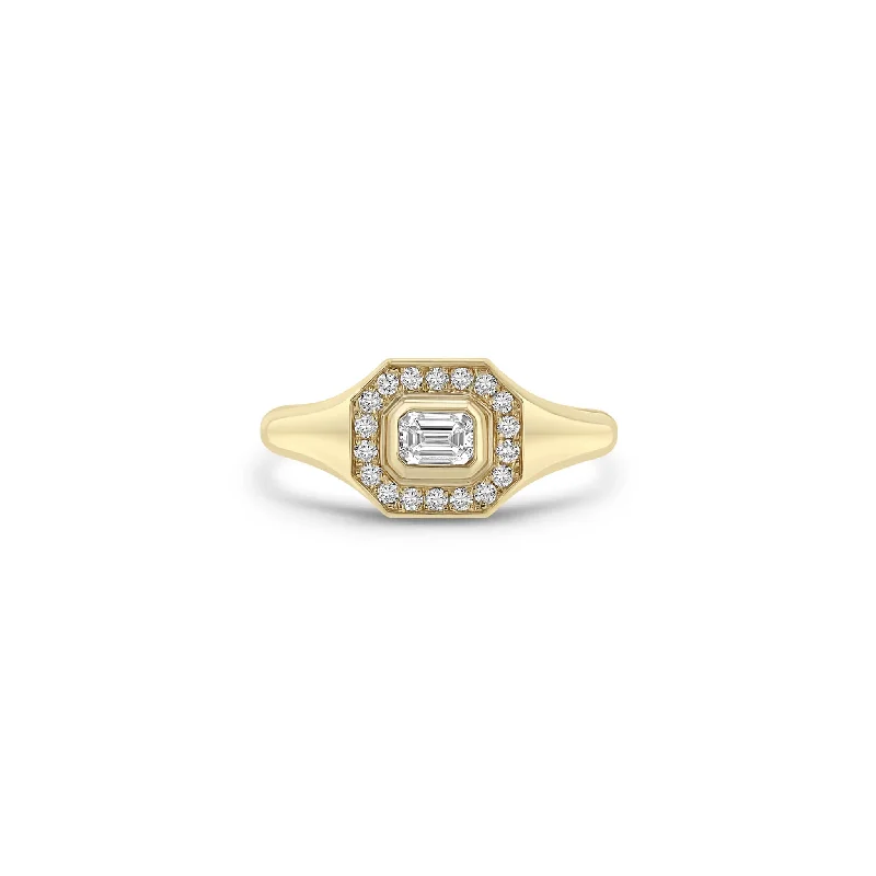 14k Emerald Cut Diamond Halo Signet Ring