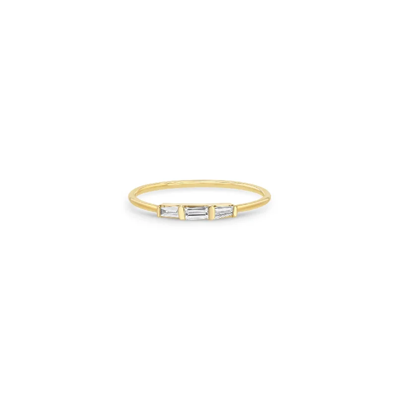 14k Mixed Baguette Diamond 3 Stone Ring