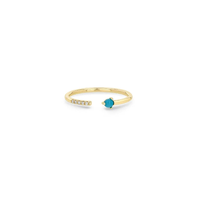 14k Prong Turquoise & Pavé Diamond Open Ring