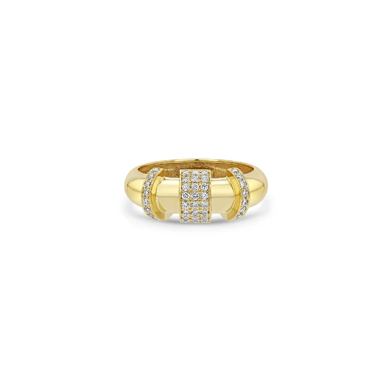 14k Pavé Diamond Banded Door Knocker Half Round Ring