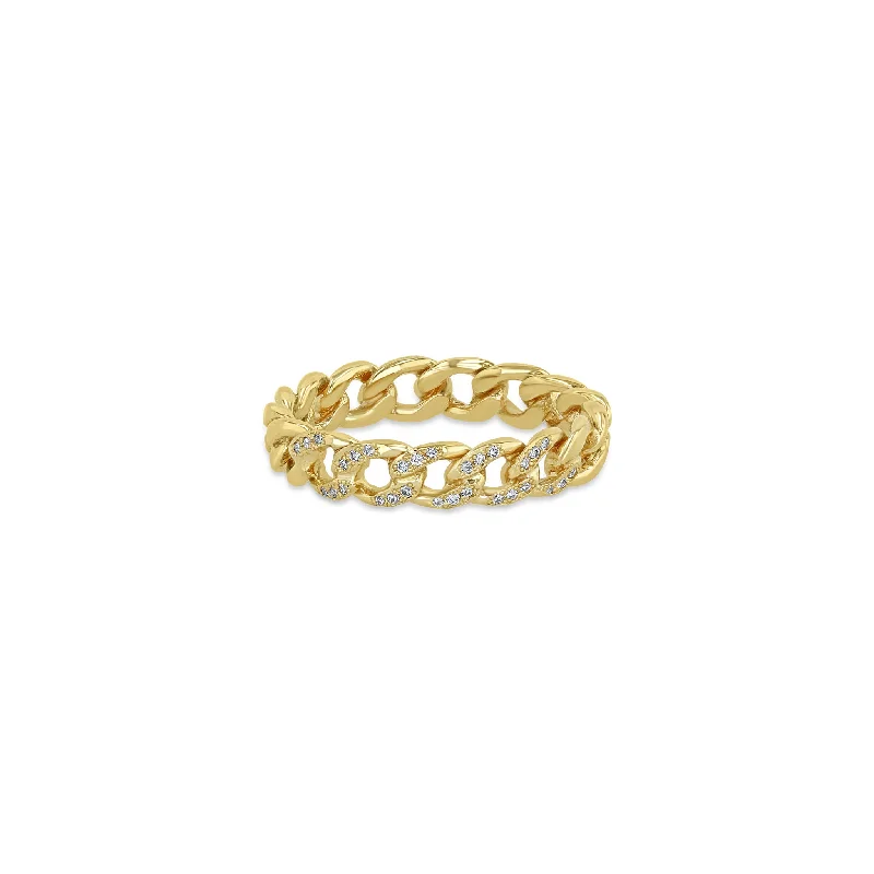 14k Pavé Diamond Solid Medium Curb Chain Band Ring