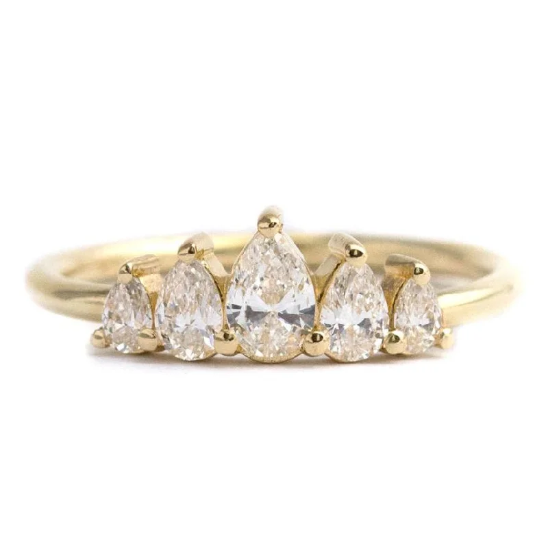 18K Gold and Five Graduated Pear Diamond "Unique" Ring