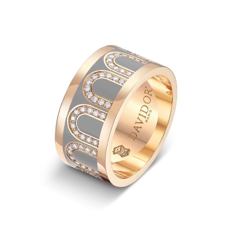 L'Arc de DAVIDOR Ring GM, 18k Rose Gold with Anthracite Lacquered Ceramic and Arcade Diamonds