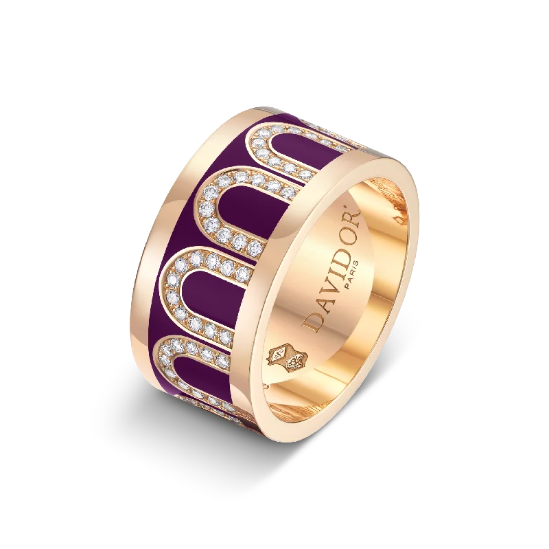 L'Arc de DAVIDOR Ring GM, 18k Rose Gold with Aubergine Lacquered Ceramic and Arcade Diamonds