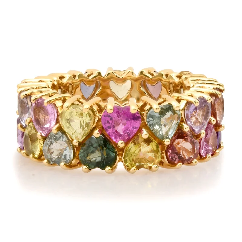 Pastel Sapphire Shades of Shimmer Stacked Hearts Eternity Band Ring