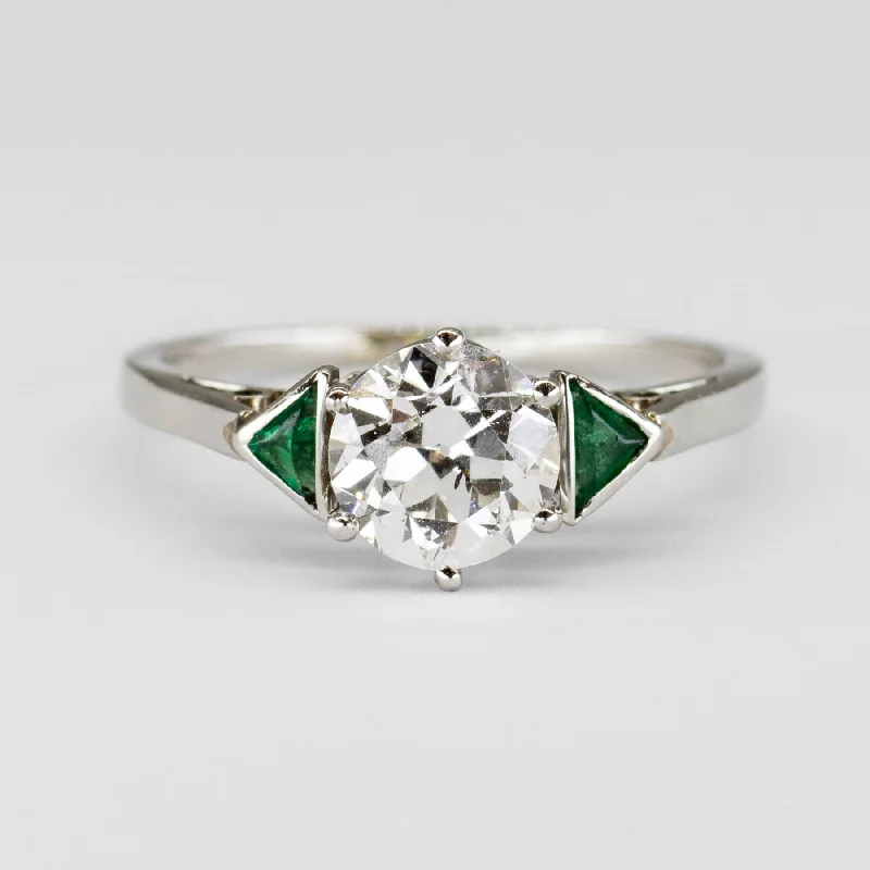 Timeless Jewelry At Special Discount Rates Art Deco Old European and Emerald Platinum Ring | SZ 6.5 | 1.12 ct SI1 F