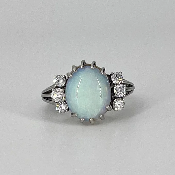 Must-Have Jewelry At Unbelievable Discounts Vintage White Opal and Diamond Cocktail Ring | 2.23 ct, 0.51 ctw | SZ 7.25 Must-Have Jewelry At Unbelievable Discounts Vintage White Opal and Diamond Cocktail Ring | 2.23 ct, 0.51 ctw | SZ 7.25