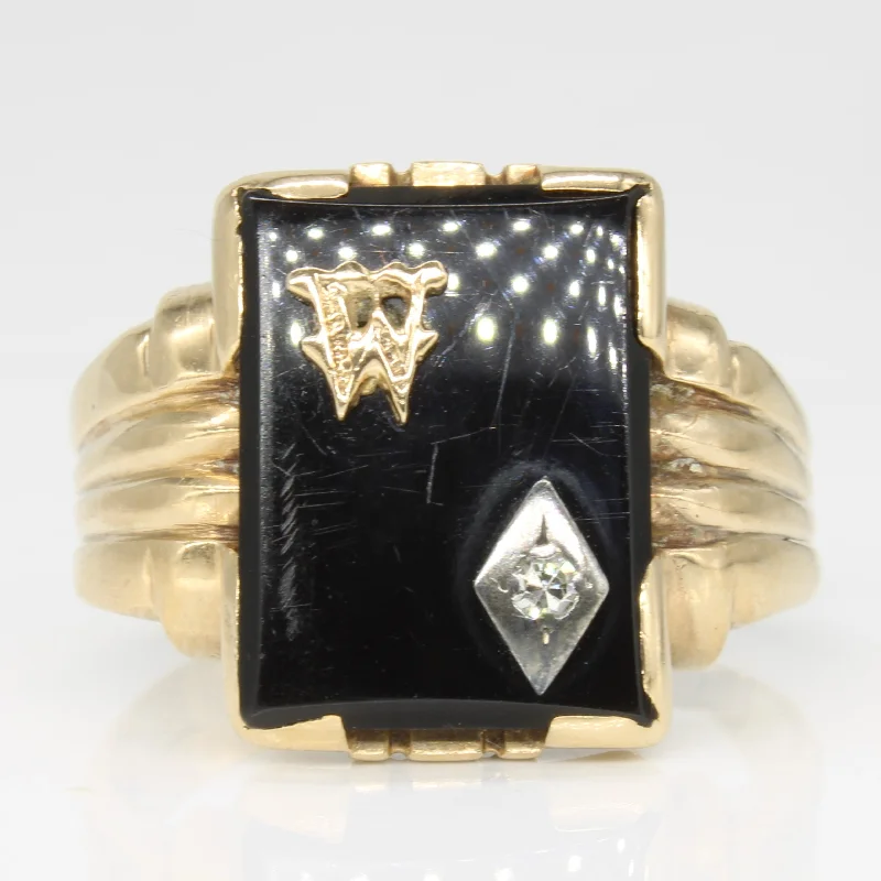 Limited-Time Offer On Elegant Jewelry Pieces Onyx & Diamond 'W' Signet Ring | 4.50ct, 0.03ct | SZ 9.75 |