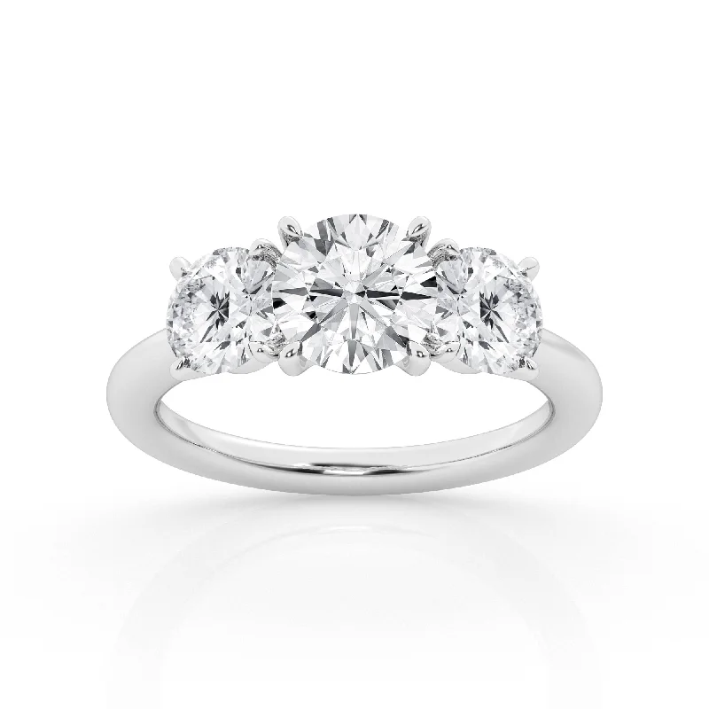 3.00 cttw 3 stone Ring with 1.50 ct Round Lab Diamond Center Stone by Mercury Rings