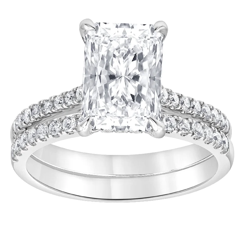 Hidden Halo Bridal Ring with Center Radiant Lab Diamond by Mercury Rings