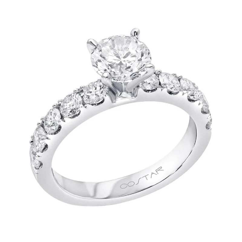 CLASSIC WHITE GOLD ENGAGEMENT RING SETTING WITH ROUND SIDE DIAMONDS, .93 CT TW