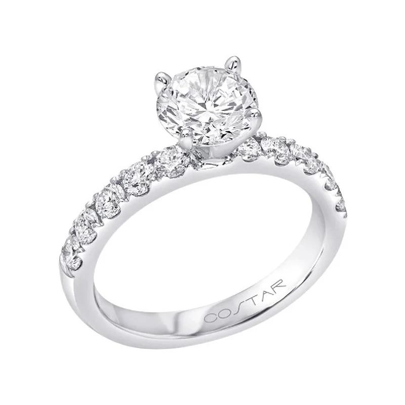 CLASSIC WHITE GOLD ENGAGEMENT RING WITH ROUND SIDE DIAMONDS, .68 CT TW