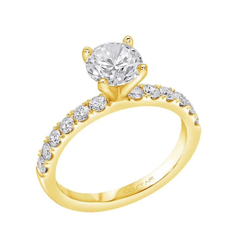 CLASSIC YELLOW GOLD ENGAGEMENT RING SETTING WITH 12 SIDE DIAMONDS, .47 CT TW