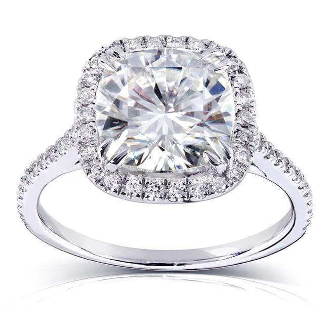 Cushion Forever One 8.5mm Moissanite Halo Ring 14k White Gold (3 CTW)