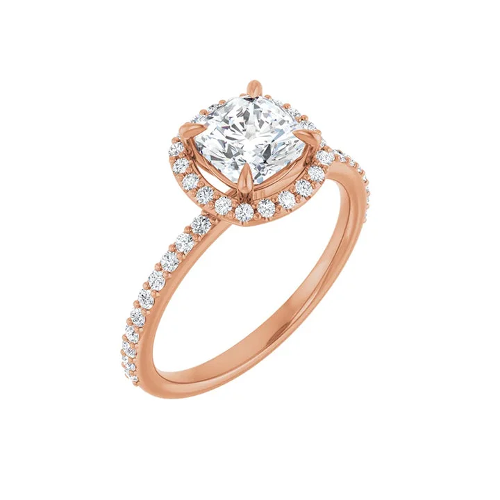 DAYSTAR 14K Rose Gold Halo Cushion Lab Grown Diamond Engagement Ring