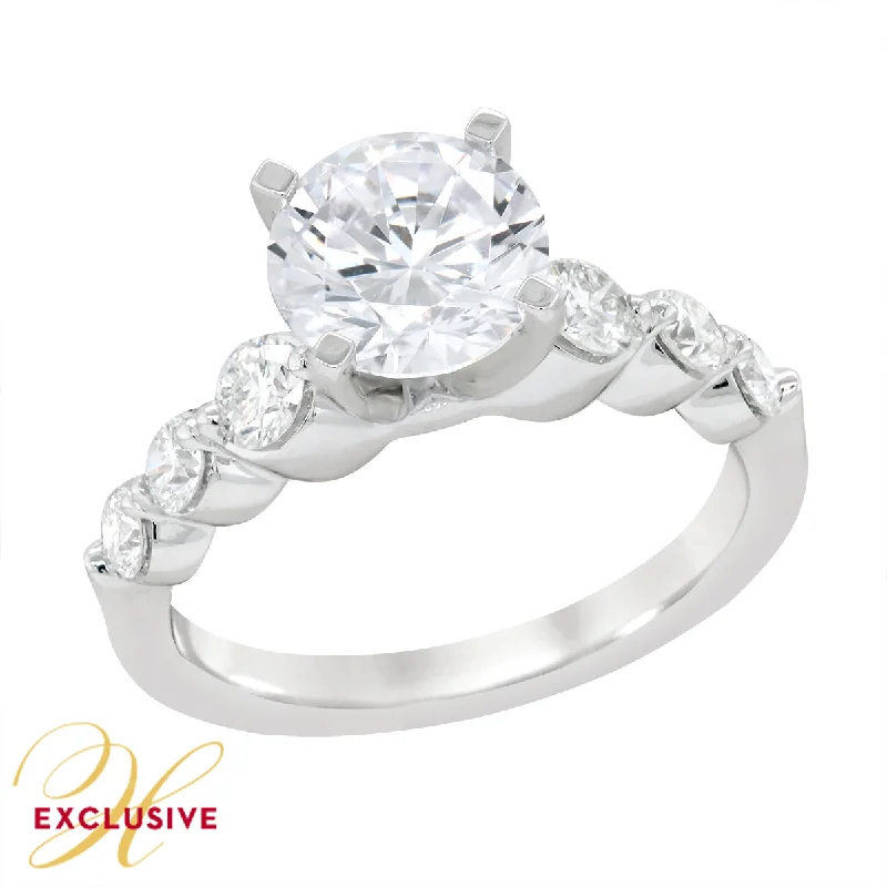 MODERN WHITE GOLD ENGAGEMENT RING SETTING WITH 6 SIDE DIAMONDS, .67 CT TW