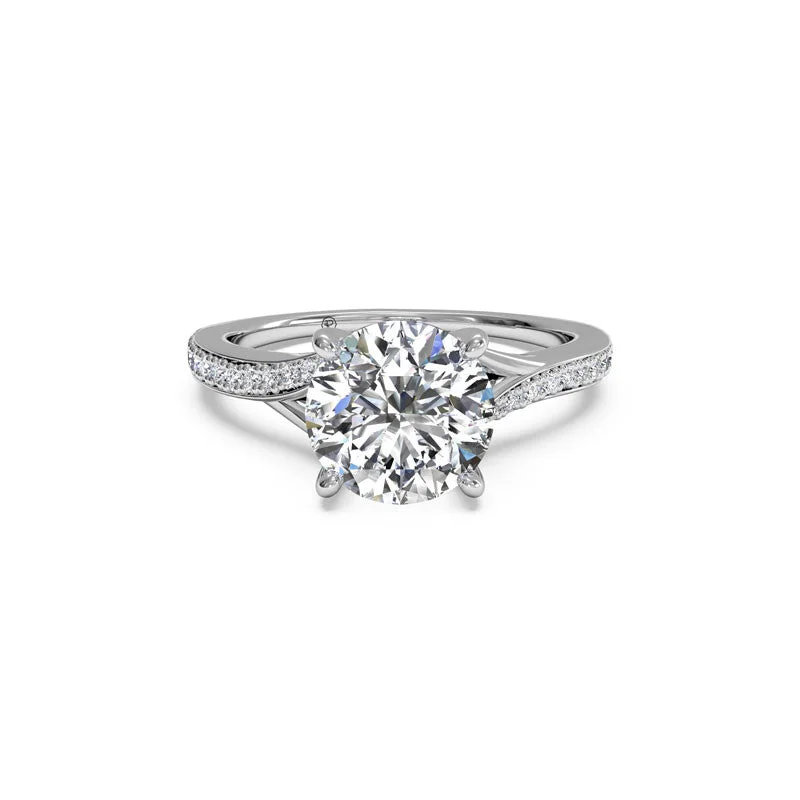 Micropave Bypass Round Brilliant Diamond Engagement Ring