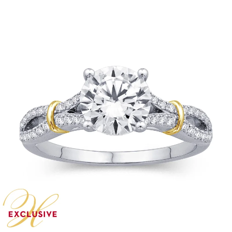 TWO-TONE GOLD DIAMOND ENGAGEMENT RING SETTING WITH SPLIT SHANK, .28 CT TW