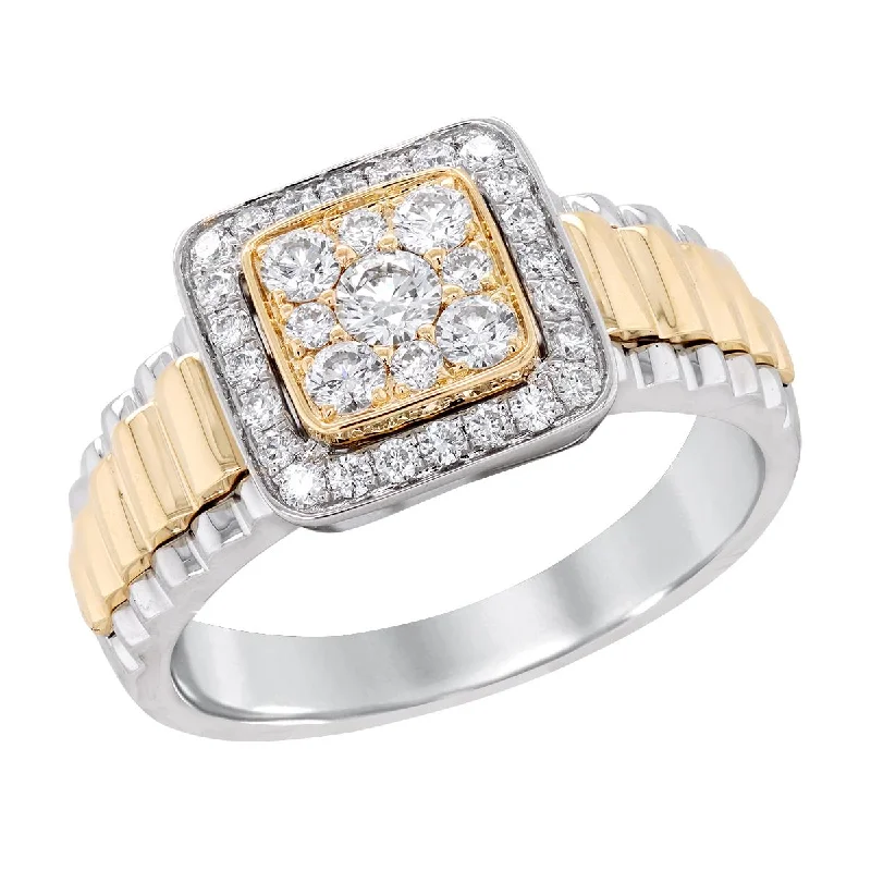 TWO-TONE GOLD ENGAGEMENT RING WITH CLUSTER LAB GROWN DIAMONDS, 3/4 CT TW