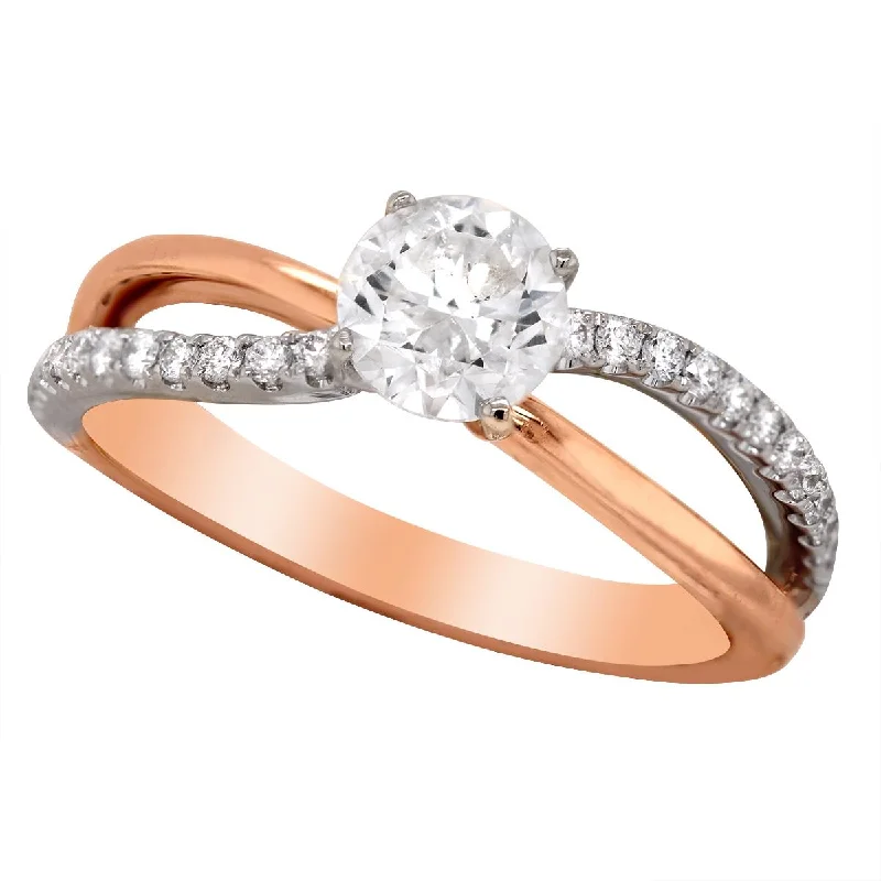 TWO-TONE GOLD ENGAGEMENT RING WITH SPLIT SHANK AND .73 CARAT DIAMOND CENTER