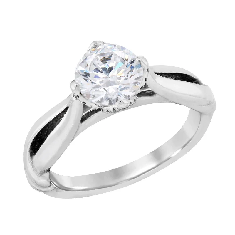 WHITE GOLD ENGAGEMENT RING SETTING WITH HIDDEN HALO, .09 CT TW