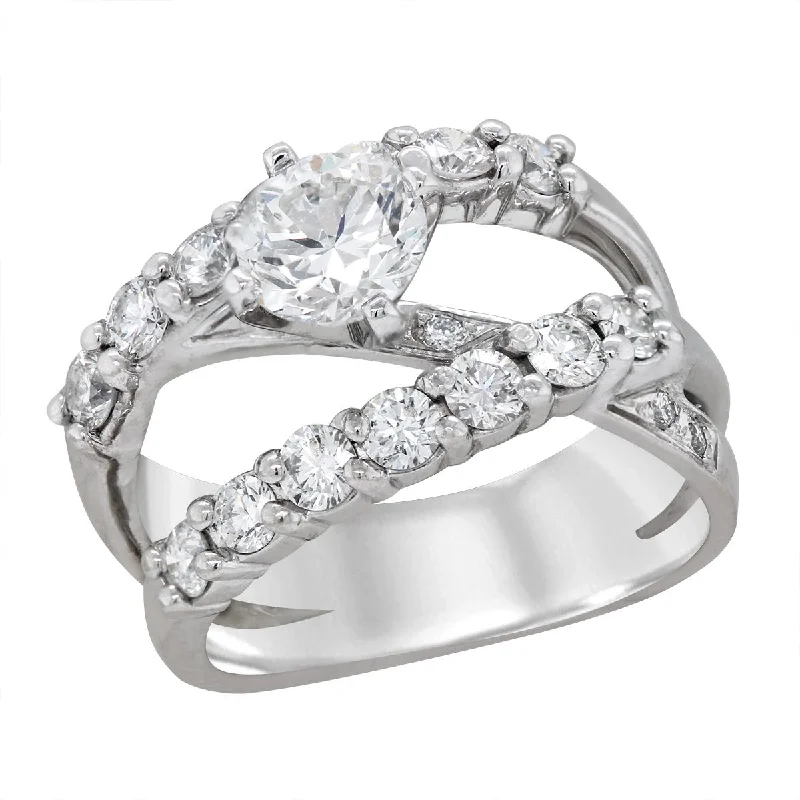 WHITE GOLD SPLIT SHANK ENGAGEMENT RING, 1 1/2 CT TW