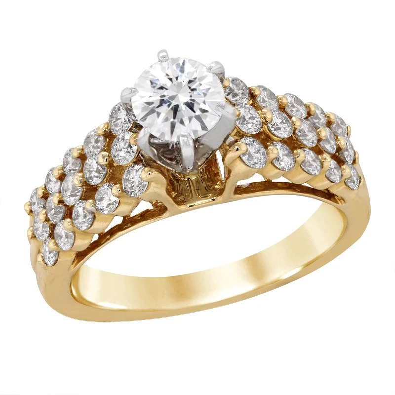 YELLOW GOLD CATHEDRAL STYLE DIAMOND ENGAGEMENT RING SETTING, .87 CT TW