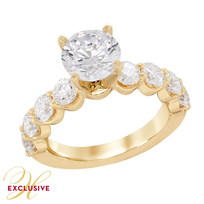 YELLOW GOLD ENGAGEMENT RING SETTING WITH LARGE SIDE DIAMONDS, 1.91 CT TW