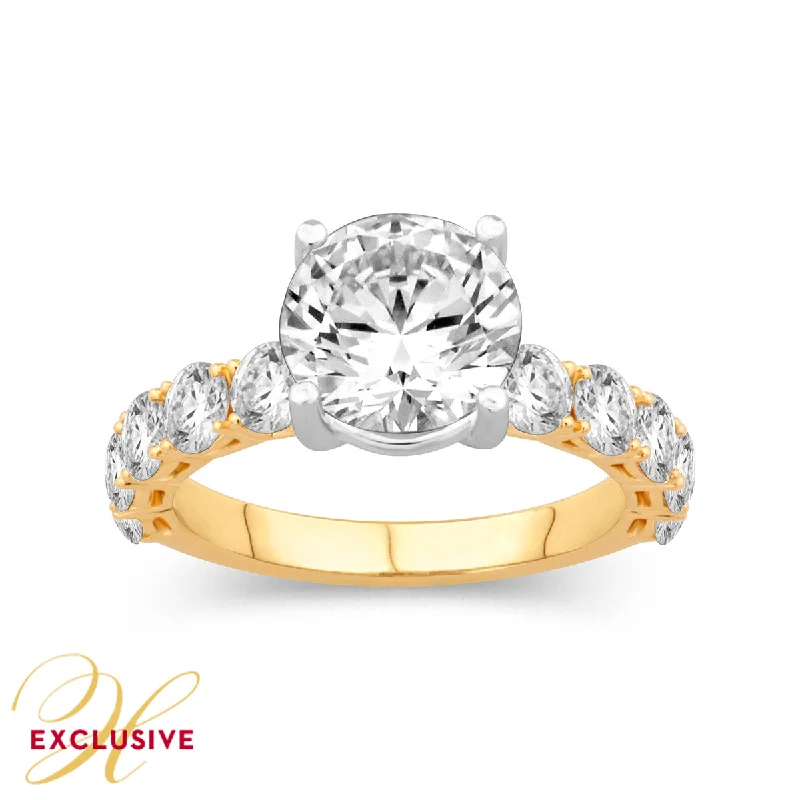 YELLOW GOLD ENGAGEMENT RING SETTING WITH ROUND SIDE DIAMONDS, 1.74 CT TW