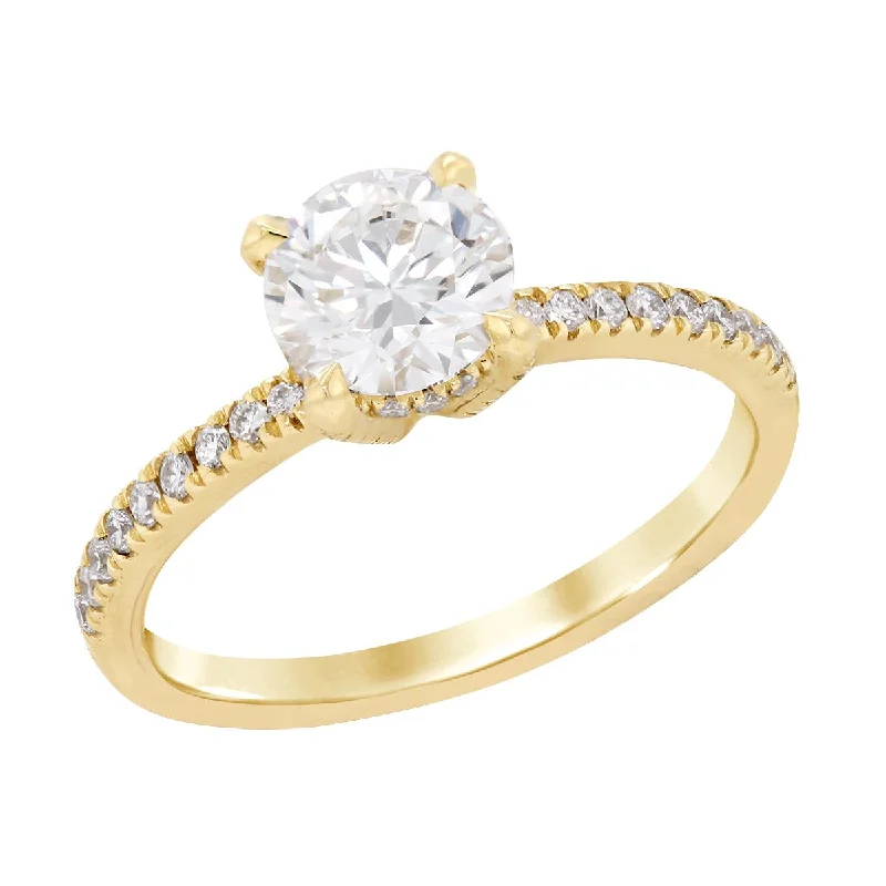 YELLOW GOLD ENGAGEMENT RING WITH 1 CARAT LAB GROWN DIAMOND CENTER, 1 1/4 CT TW