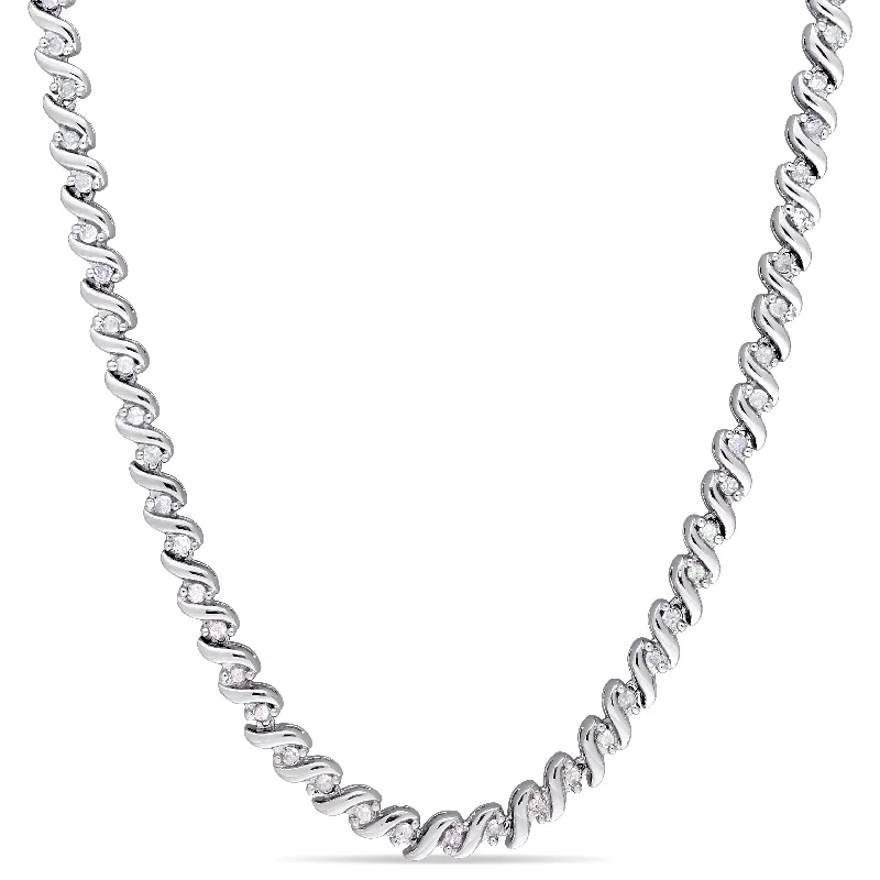 1 CT TW Diamond Tennis Necklace in Sterling Silver