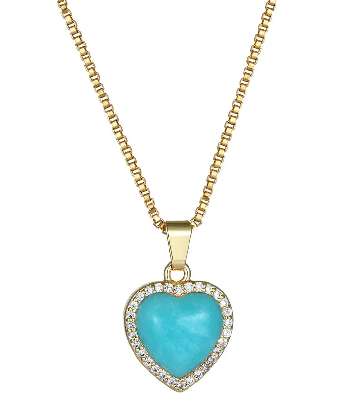 18K Gold Sea Blue Heart Gemstone Necklace