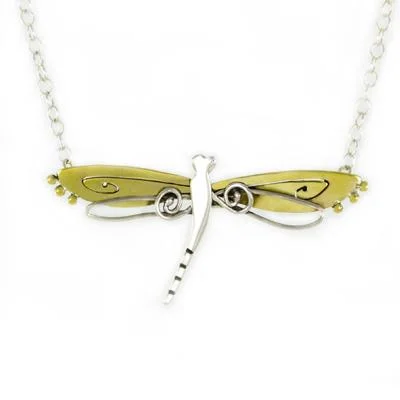 Swirling Dragonfly Sterling & Brass Necklace