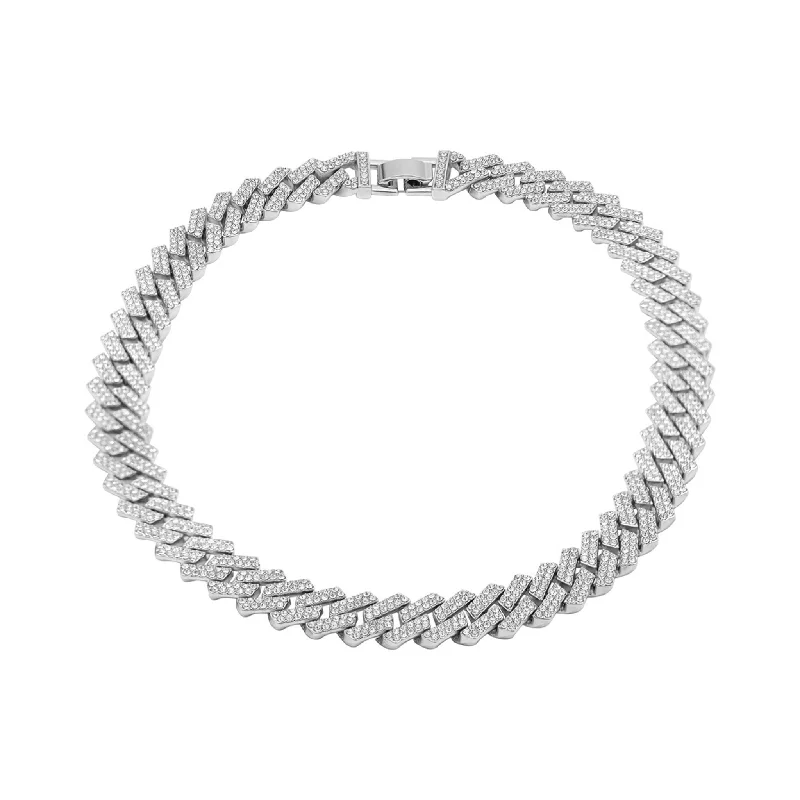 Edgy Cuban Crystal Chain Necklace silver