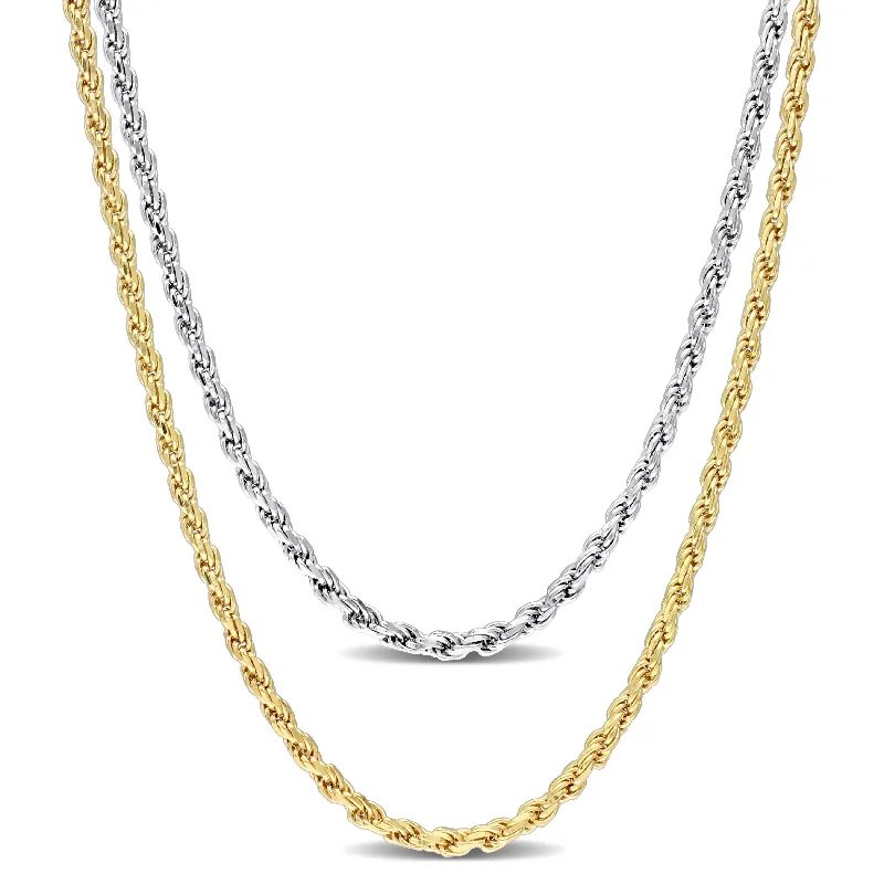 Mimi & Max 2.2mm Rope Chain Necklace Set 18 inch 18k Yellow Gold Plated and 16 inch White Sterling Silver