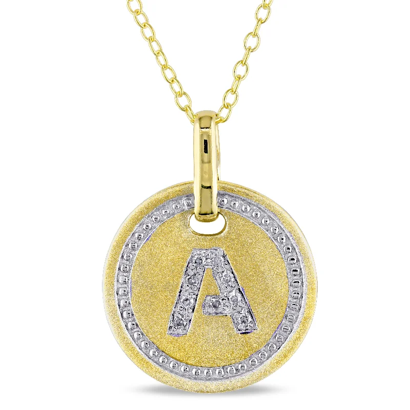 Mimi & Max A Initial Diamond Accent Pendant with Chain in Yellow Plated Sterling Silver