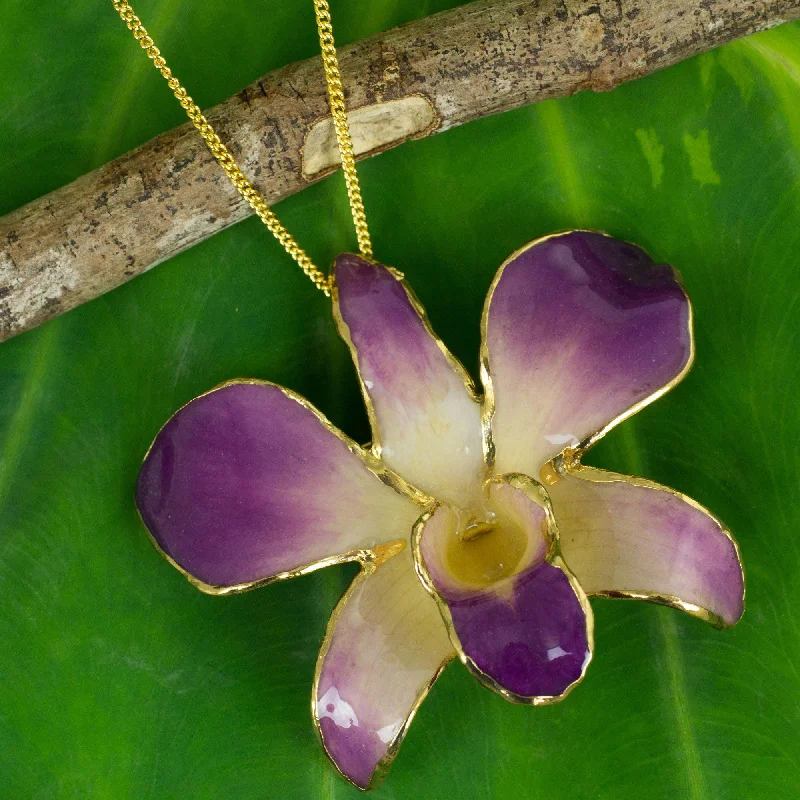 Pink and Purple Natural Orchid Flower Necklace