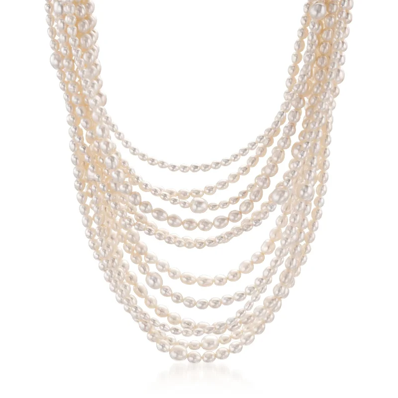 Ross-Simons 4-9mm Cultured Pearl Multi-Strand Necklace With Sterling Silver