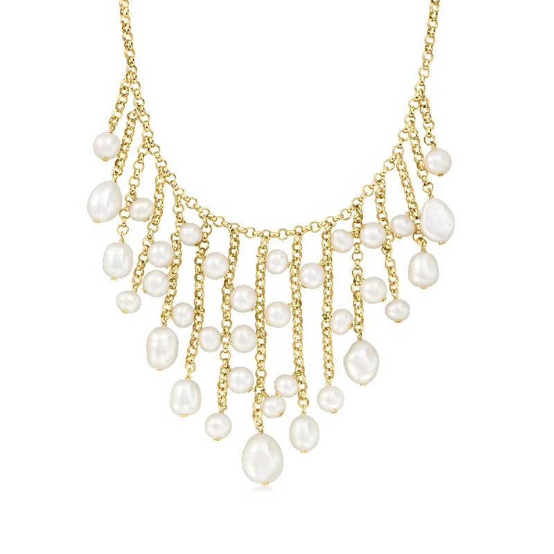 Ross-Simons 5.5-10.5mm Cultured Pearl Fringe Necklace in 18kt Gold Over Sterling