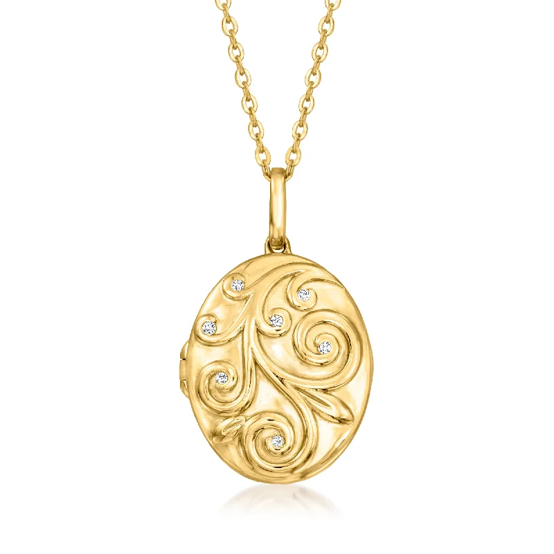 Ross-Simons Diamond-Accented Swirl Locket Necklace in 18kt Gold Over Sterling