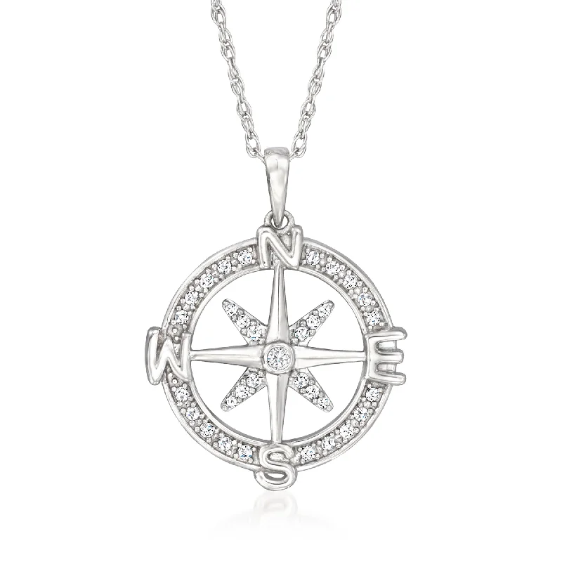 Ross-Simons Diamond Compass Pendant Necklace in Sterling Silver