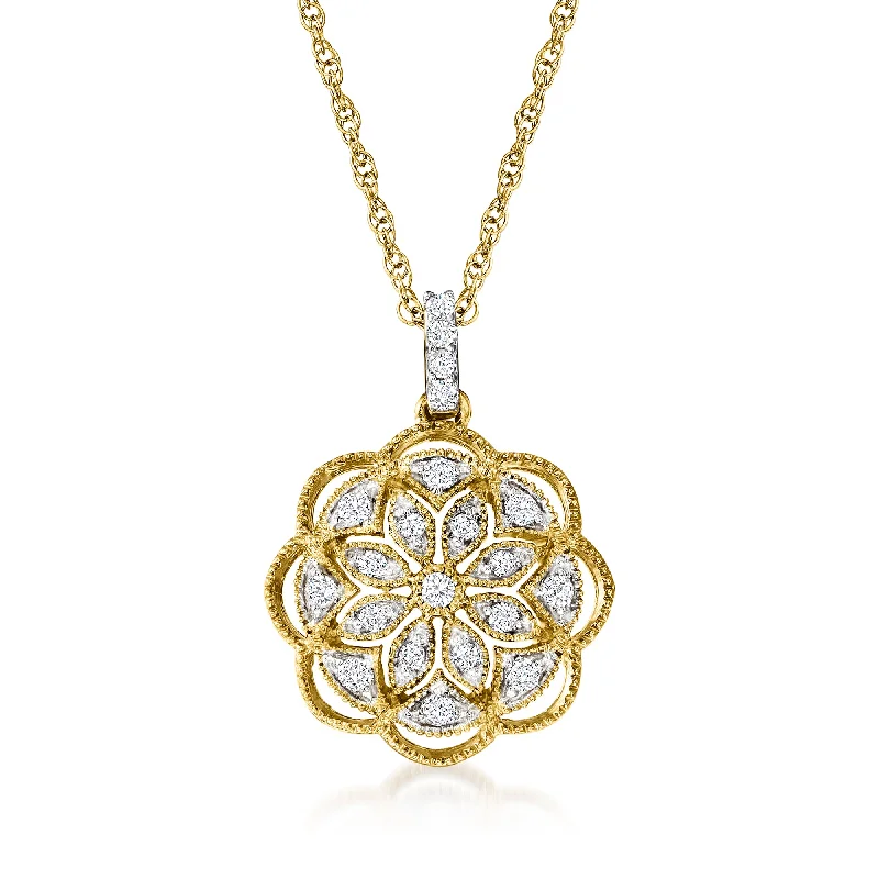 Ross-Simons Diamond Flower Pendant Necklace in 18kt Gold Over Sterling