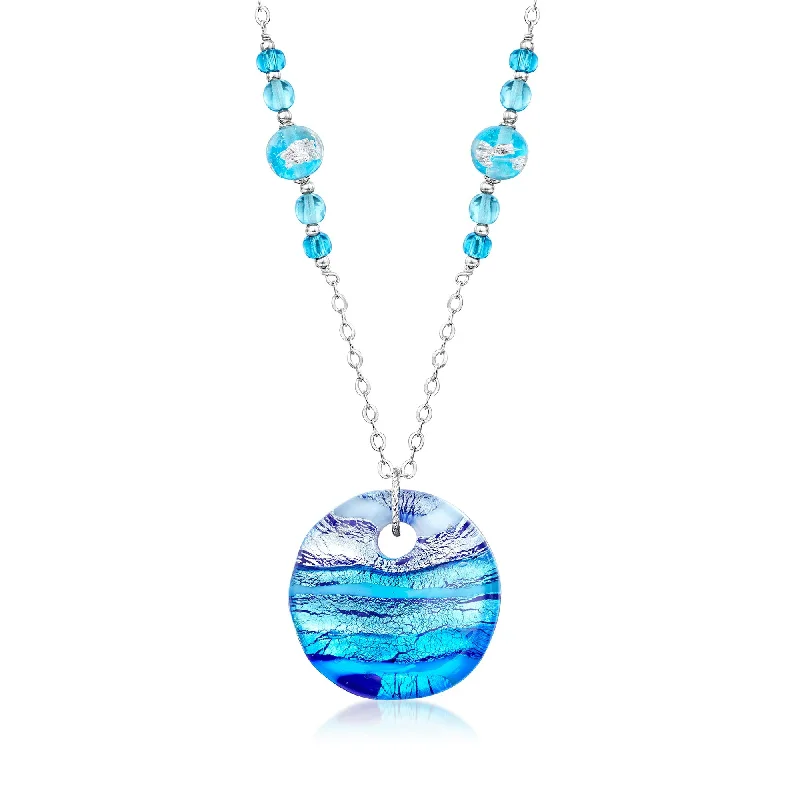 Ross-Simons Italian Blue Murano Glass Pendant Necklace in Sterling Silver