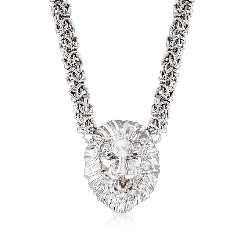 Ross-Simons Italian Sterling Silver Byzantine Lion Head Necklace