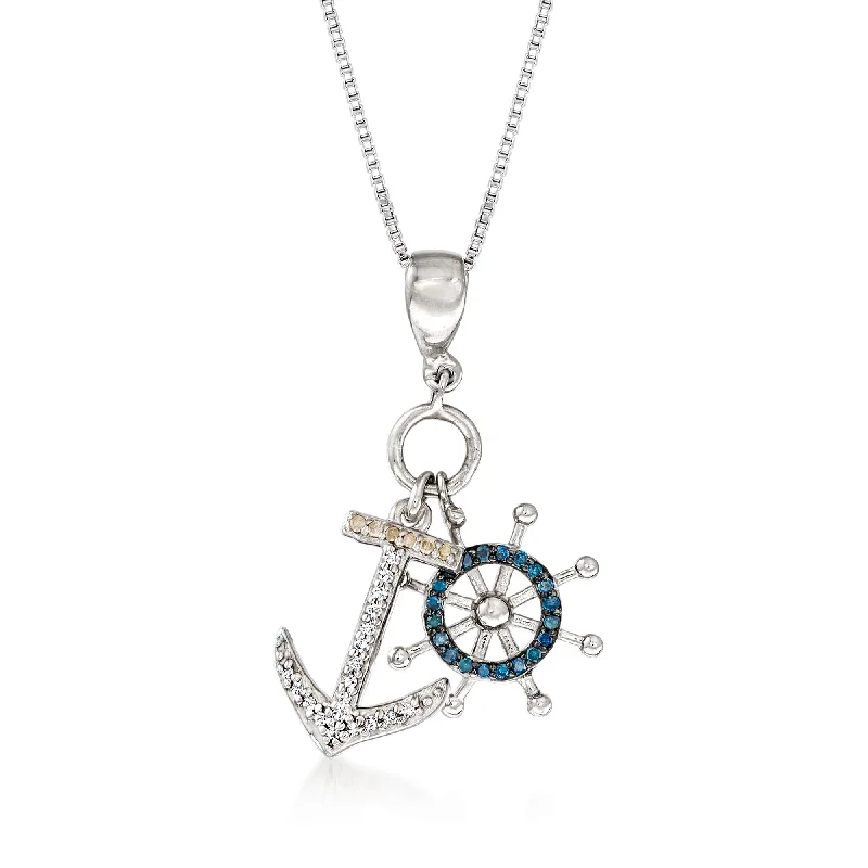 Ross-Simons Multicolored Diamond Anchor and Wheel Necklace in Sterling Silver