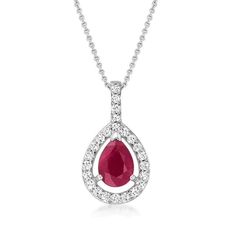 Ross-Simons Ruby and . Diamond Pendant Necklace in 14kt White Gold