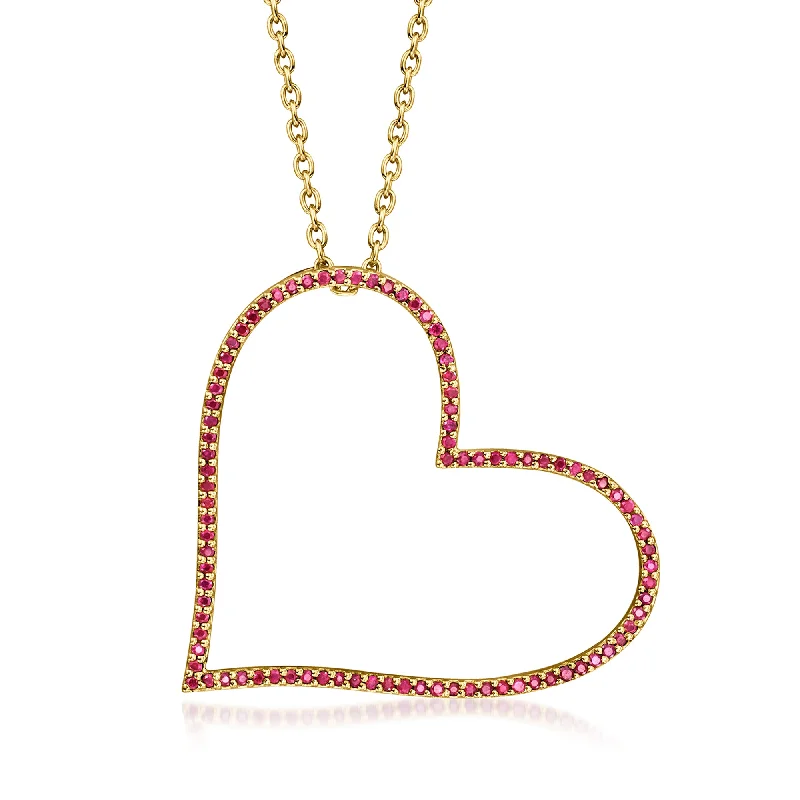 Ross-Simons Ruby Heart Necklace in 18kt Gold Over Sterling