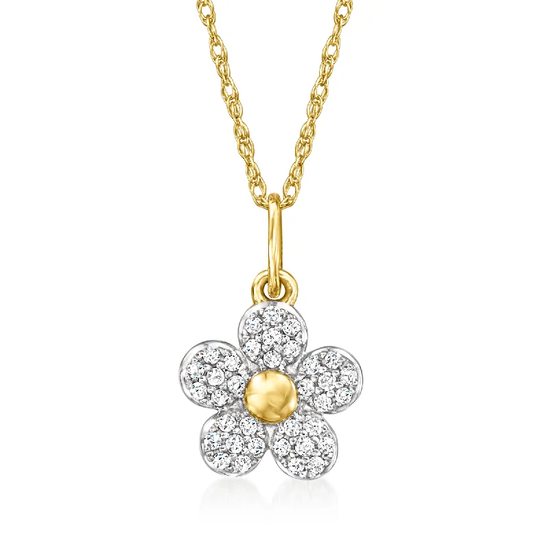 RS Pure by Ross-Simons Diamond Flower Pendant Necklace in 14kt Yellow Gold