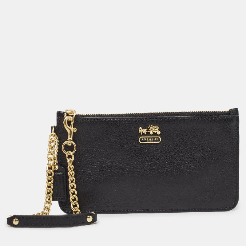 Coach Black Leather Chain Pouch